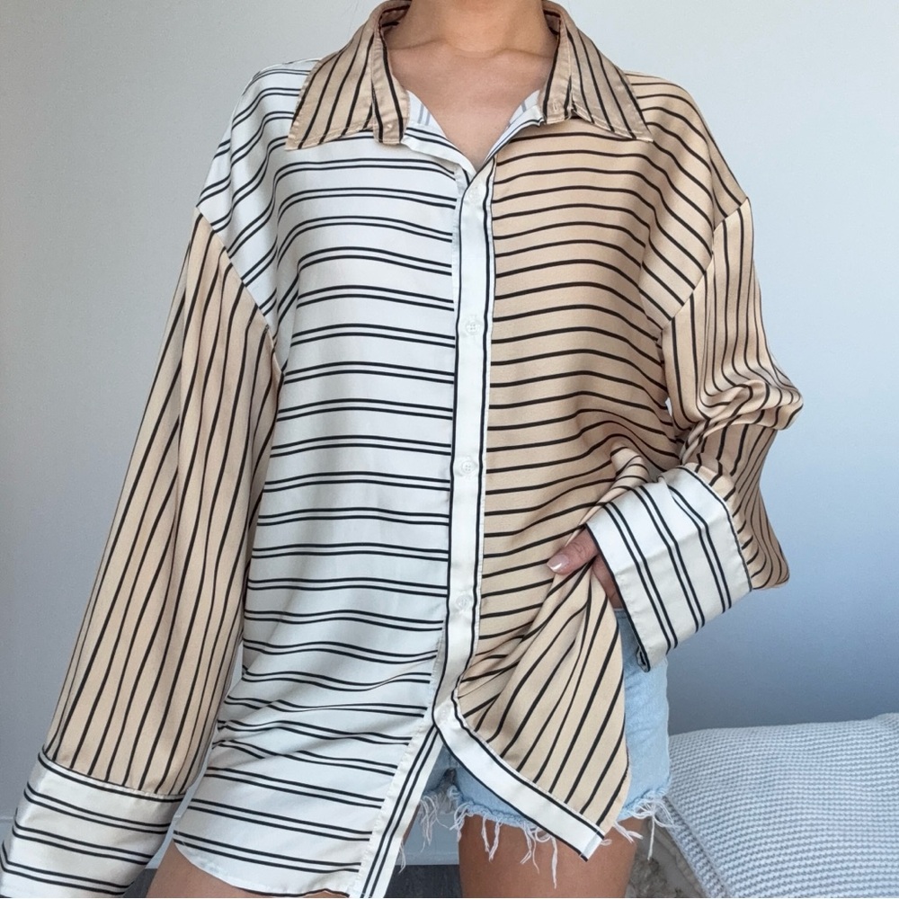 Striped Satin Button Down Top